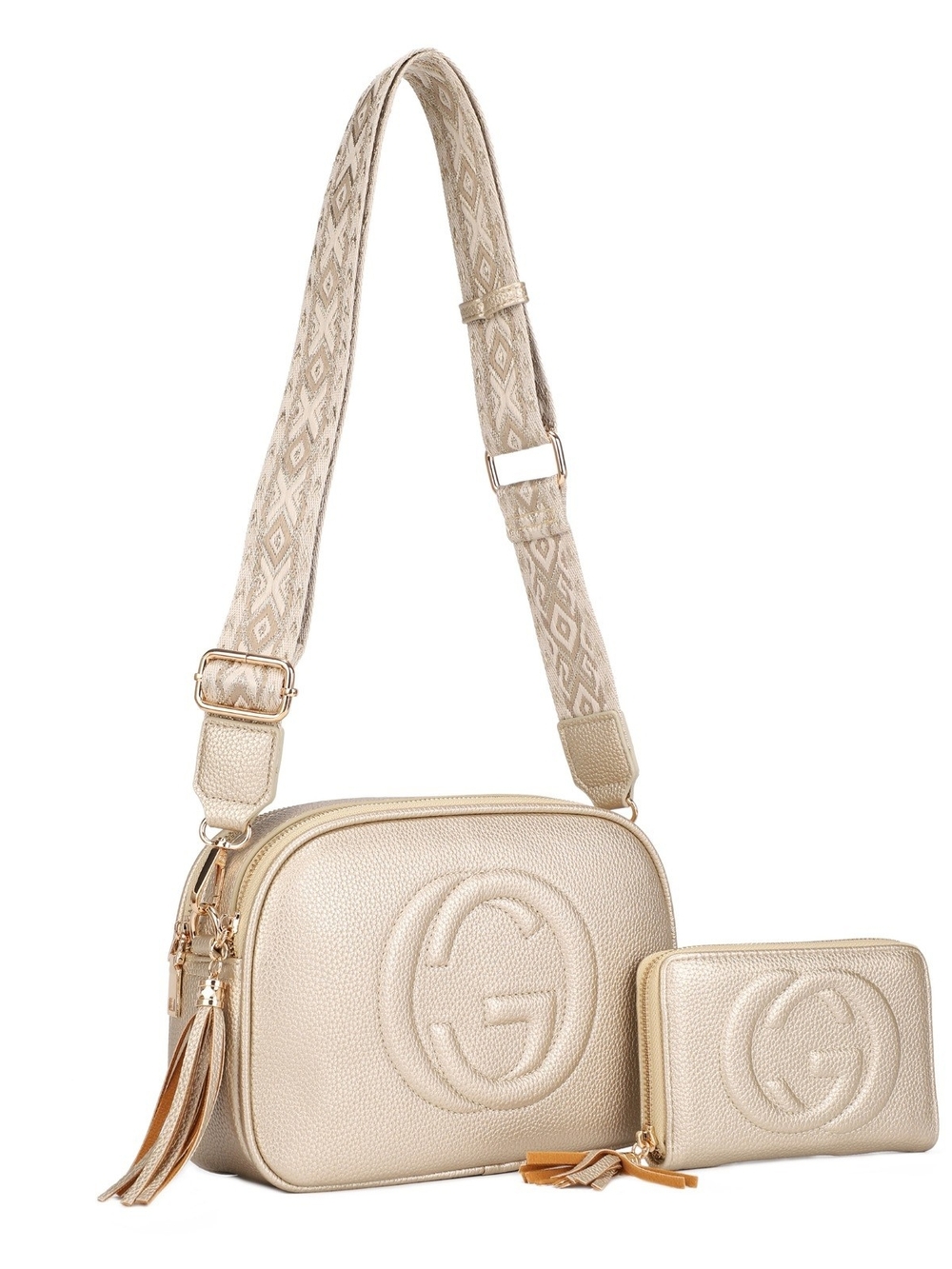 Alyssa Metallic Gold Vegan Leather Crossbody with Wallet